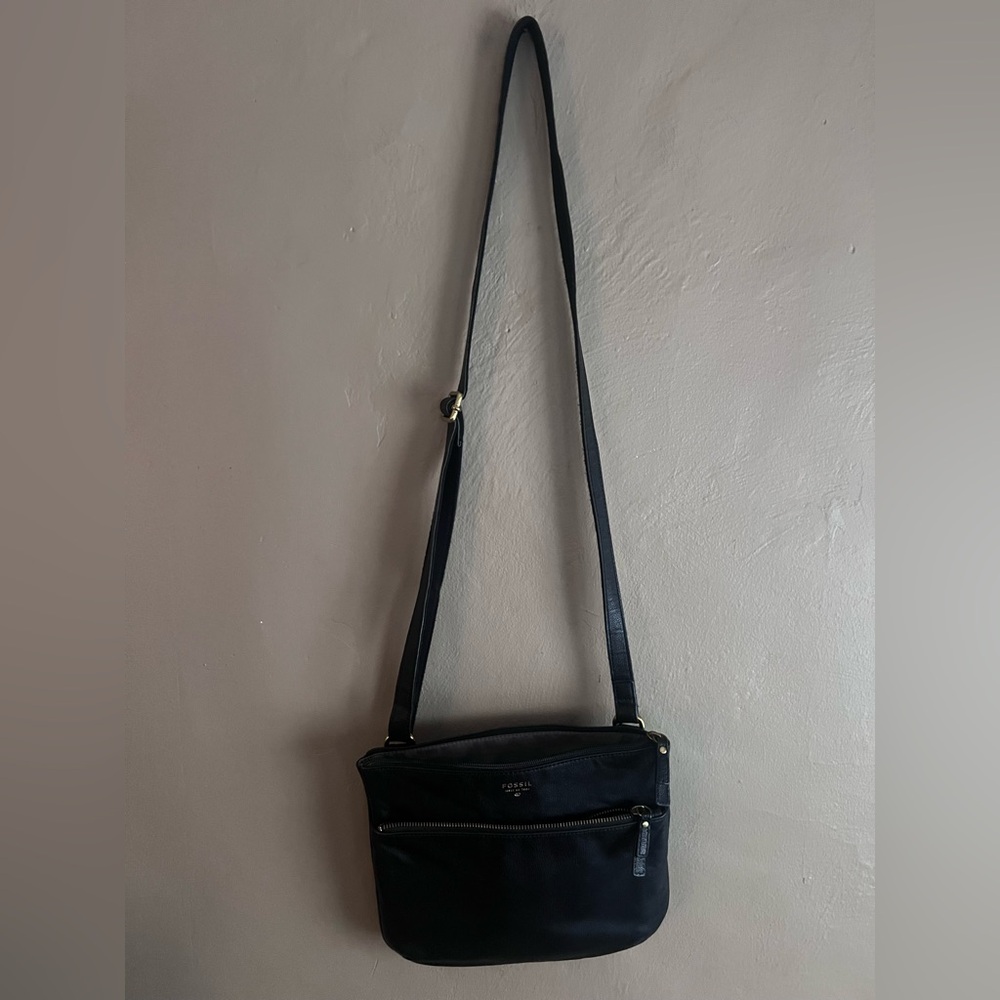 Fossil Black Crossbody with Gold Accents